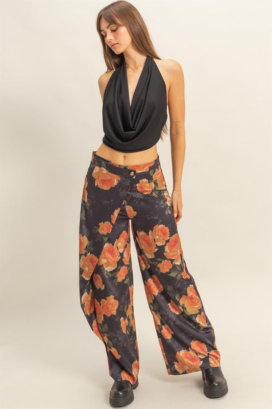 Black Orange Floral Pants