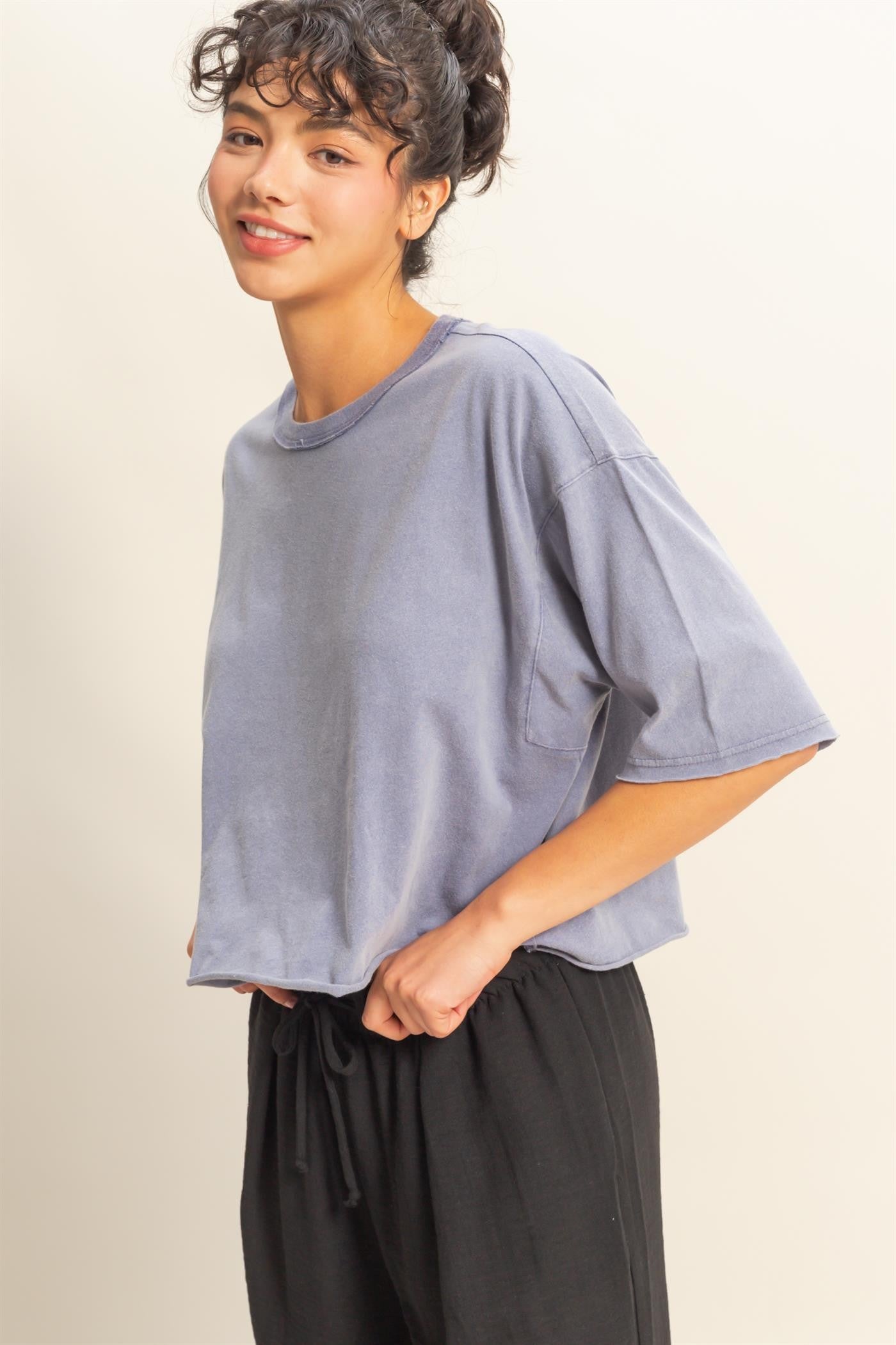 Burnout Crop Tee Denim