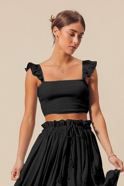 Black Cropped Flutter Tank