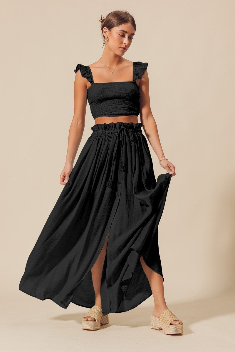 Black Cropped Flutter Tank