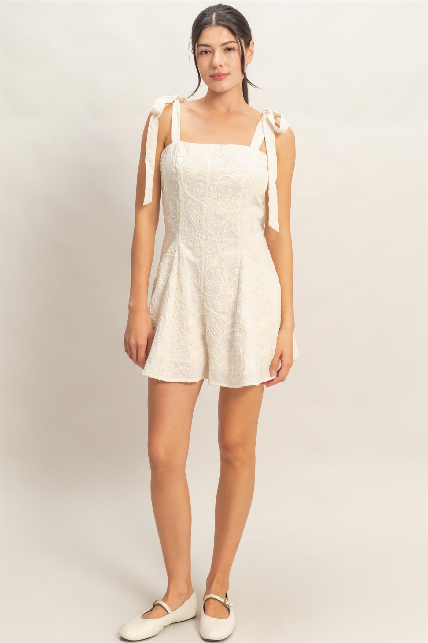 Ivory Emb Tie Romper