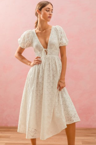 Ivory Puff Midi Dress