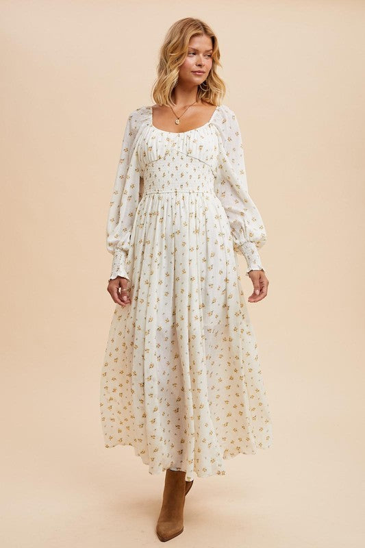 vintage cream floral maxi dress Vintage Cream Floral Dress